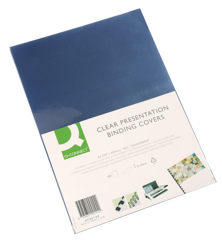Q-CONNECT Einbandfolien – für A3 – transparent, PVC – 100 Stk.