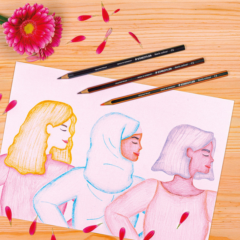 Staedtler Buntstifte Noris colour Upcycling – 24 Farben, im Kartonetui, sechskantig, PEFC