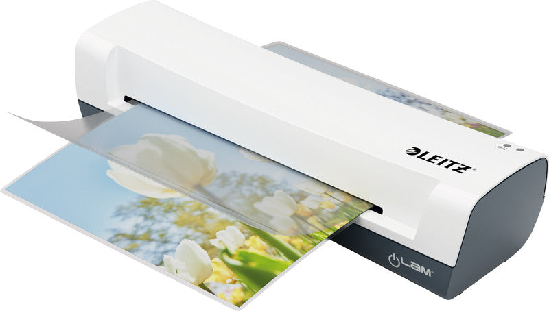 Leitz iLAM Home Laminiergerät A4 – 2-Rollen, 75–125 µm, 3 Min. Aufheizzeit, 300 mm/min, Weiss