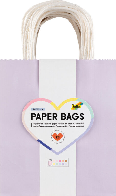 Folia Tragetaschen – Papier, sortiert (10 Trend-Farben) – 180 × 210 × 80 mm – 20 Stk.