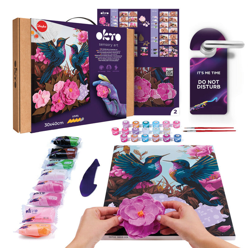 Okto Sensory Art – Modellier- und Malset Air Clay 3D – Eleganter Kolibri – ab 14 Jahren – 400 × 300 mm