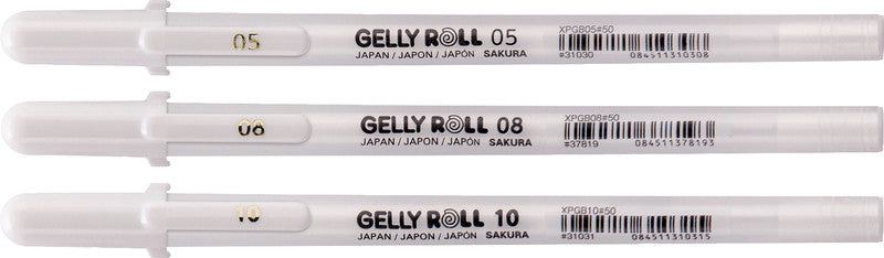 Sakura Basic White Gelschreiber 3er Set – weiss, 0,3/0,4/0,5 mm, schnelltrocknend, für dunkles Papier, Kappe