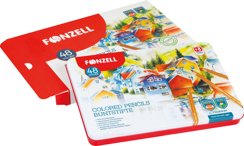 Fonzell Creative Farbstifte-Set – 48 Farben, rund, Mine Ø 3,3 mm, Metallschachtel