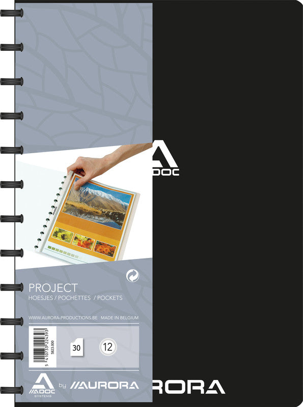 Adoc Sichtbuch Bind-Ex Aurora – 40 Sichttaschen, A4, austauschbar, genarbt, antireflex, schwarz, Kunststoff