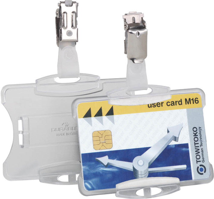 Durable Ausweishalter – 85 × 54 mm, Kunststoff, transparent, mit Clip – 25 Stück