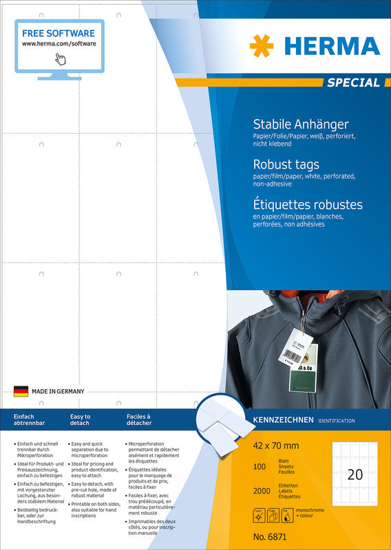 HERMA Schmucketiketten – Papier, 42 × 70 mm, 2000 Stk, 100 Bogen