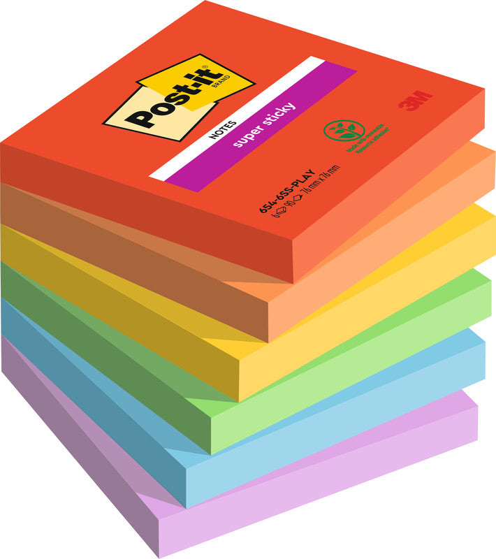 Post-it Haftnotizen Super Sticky – 76×76 mm – sortiert, 6×90 Blatt, PEFC
