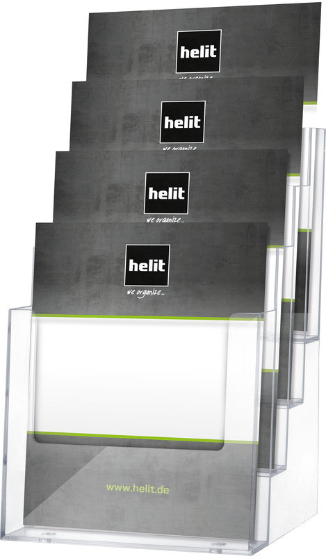 Helit Tischprospekthalter – 165 × 257 mm, transparent, Kunststoff, für A5