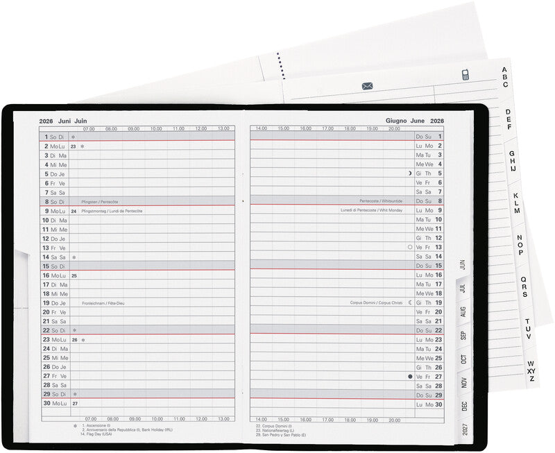 Biella Istanbul Agenda – 1 Monat/2 Seiten, geheftet, 10,6 × 15,3 cm, 15 Monate Okt–Dez, 2026, schwarz, PEFC