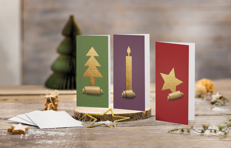 Sigel Weihnachtsgrusskarte (Gold im Ausschnittstil) – 220 × 110 mm – mit Umschlägen, für Inkjet/Laser/Kopierer