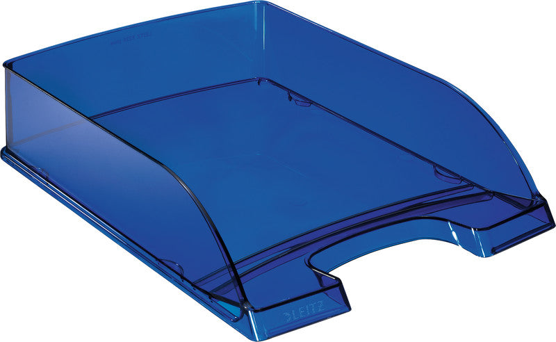 Leitz Briefkorb – mit Griffausschnitt, mit Beschriftungsfeld, glänzend, blau, B 255 × H 70 × T 357 mm