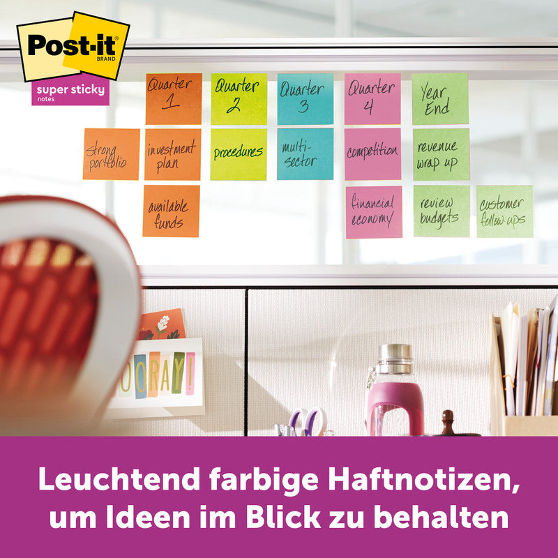 Post-it Super Sticky Haftnotizen – 76×76 mm – sortiert, 6×90 Blatt, PEFC