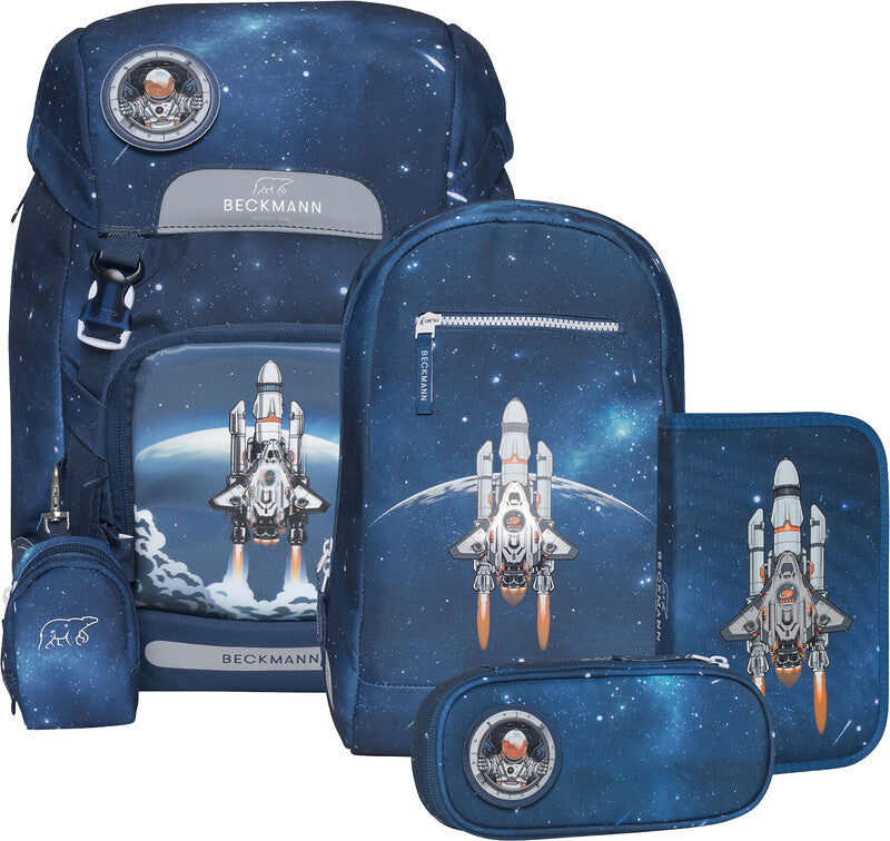 Beckmann Classic Schulrucksack 1st – 6-teilig – Space Mission – mit Leuchteffekt