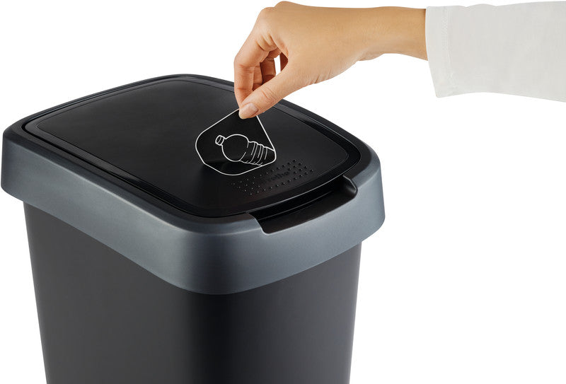 Rotho Abfallcontainer – 50 l – mit Deckel – Kunststoff, Silber – B × H × T 298 × 602 × 401 mm