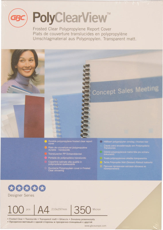 GBC Einbandfolien PolyClearView – A4 (210×297 mm), halbtransparent, Kunststoff – 100 Stk.