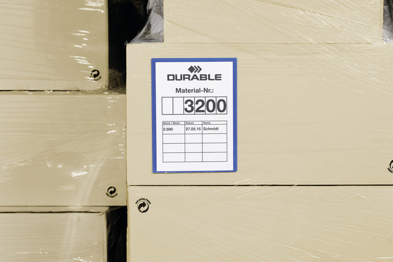 Durable Kennzeichnungstaschen – 210 × 297 mm, blau, selbstklebend, für A4 Hochformat