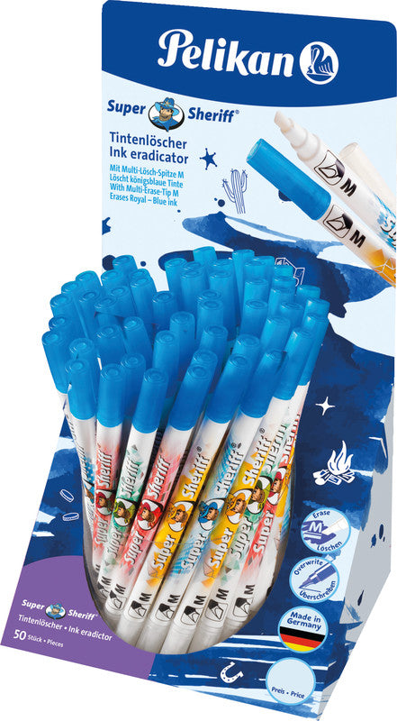 Pelikan Super Pirat Tintenlöscher – Keilspitze, Blau, Für Linkshänder Geeignet, Display, 50 Stk.