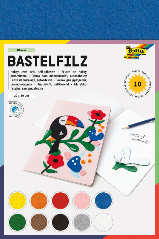 Folia Selbstklebender Bastelfilz – sortiert – 200 × 300 mm, 10 Bogen