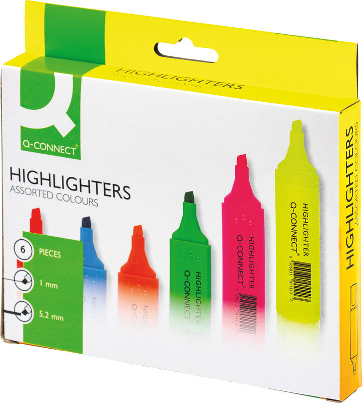 Q-CONNECT Textmarker Set 6 Farben – Keilspitze, 1–5 mm
