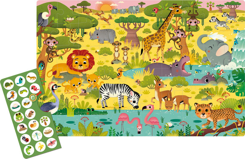APLI Kids Puzzle Wimmel Savanne – ab 4 Jahren, 62 Teile, Format 520 × 340 mm, Karton