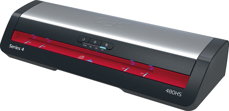 GBC 480HS Laminiergerät A3 – 4-Rollen, 75–125 µm, 1 Min. Aufheizzeit, 500 mm/min, Silber
