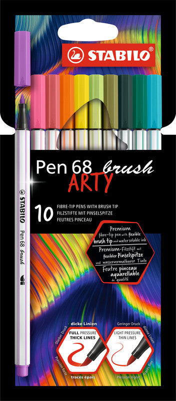 STABILO Filzstifte Pen 68 Brush Arty, auswaschbar, 10 Farben