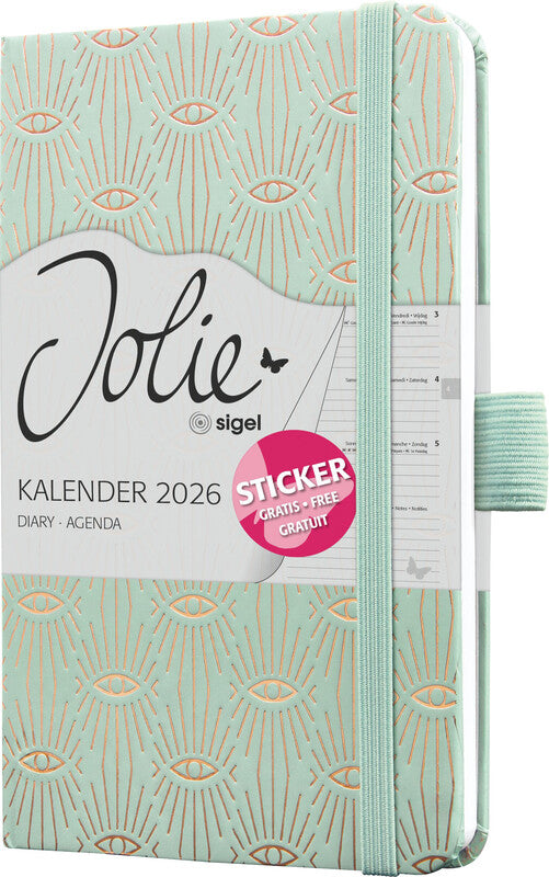 Sigel JOLIE Agenda – 1 Woche/2 Seiten, gebunden, A6, Jan–Dez, 2026, mehrsprachig, Mystic Aquamarin, FSC