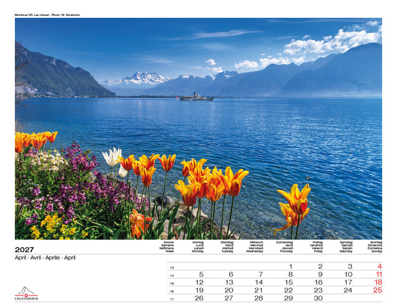 Calendaria Bildkalender Schweiz 2027 – 40 × 31 cm – Kalendarium d/f/i/e