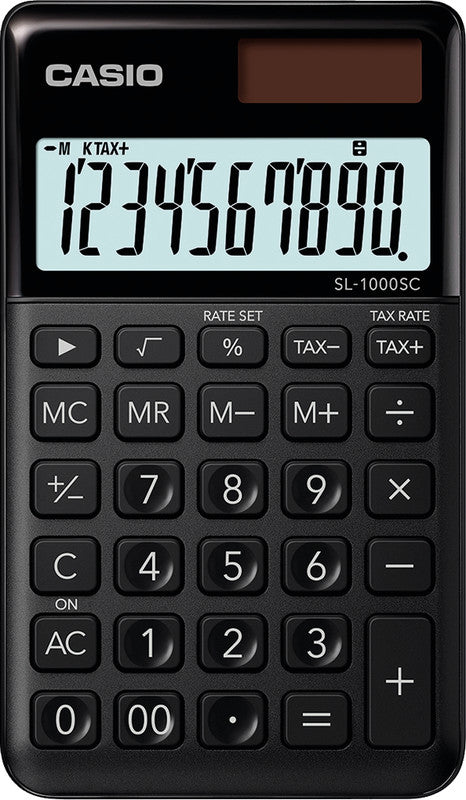 Casio Taschenrechner SL-1000SC – 10-stellig, LCD, Steuer/Prozent, Solar + Batterie, schwarz
