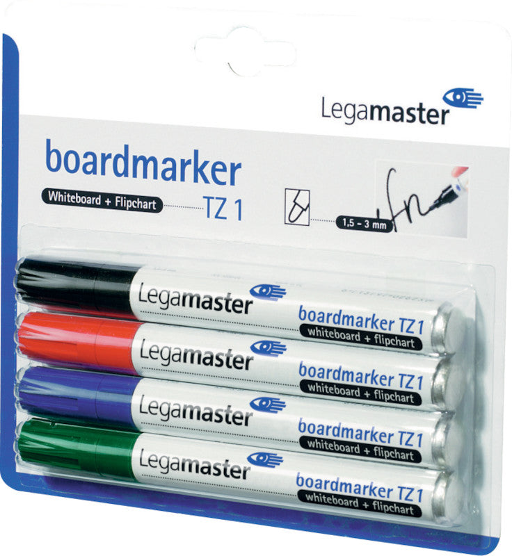 Legamaster Board-Marker TZ 1 – Rundspitze 1,5-3 mm – Sortiert – 4er-Set – Trocken abwischbar
