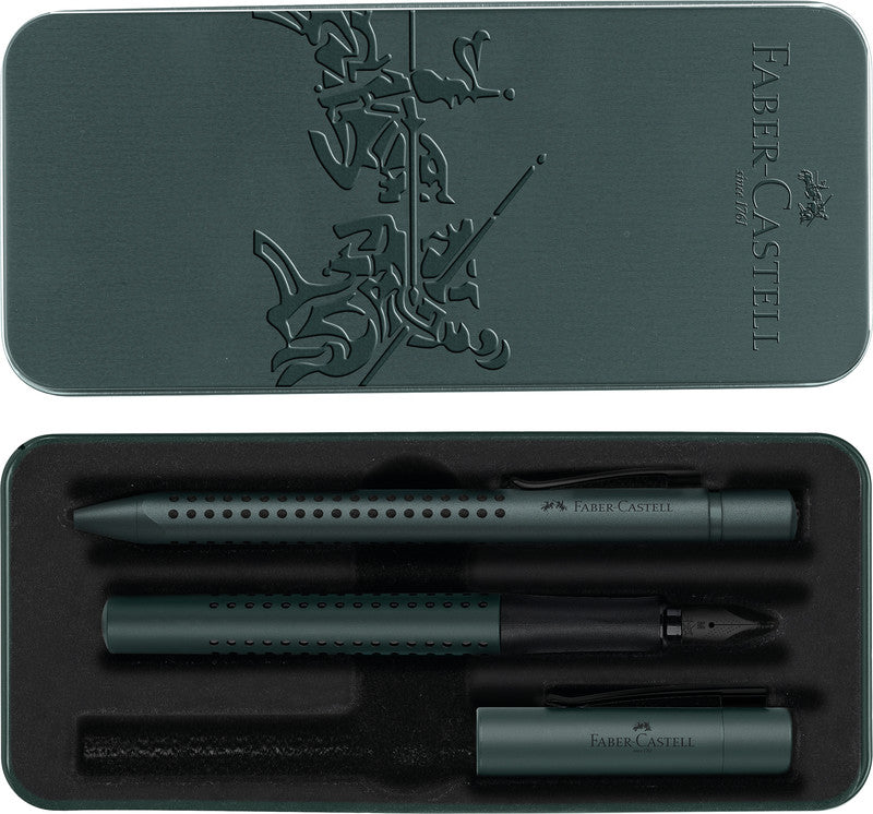 Faber-Castell Grip Edition Schreibset – Kugelschreiber XB & Füllfederhalter M – Blau – Metalletui – 2-teilig
