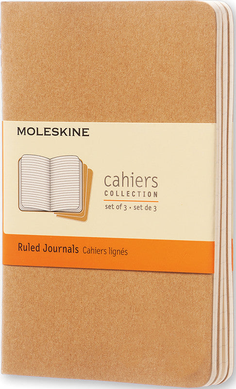 Moleskine Notizheft Cahiers Collection, Fadenheftung, Karton, 64 Seiten, 70 g/m² – Packpapierbraun, 3er-Pack