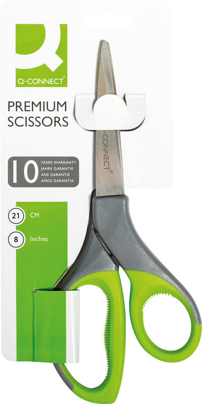 Q-CONNECT Universalschere – 21,0 cm, Edelstahl, für Rechtshänder, spitz, Kunststoff, grün