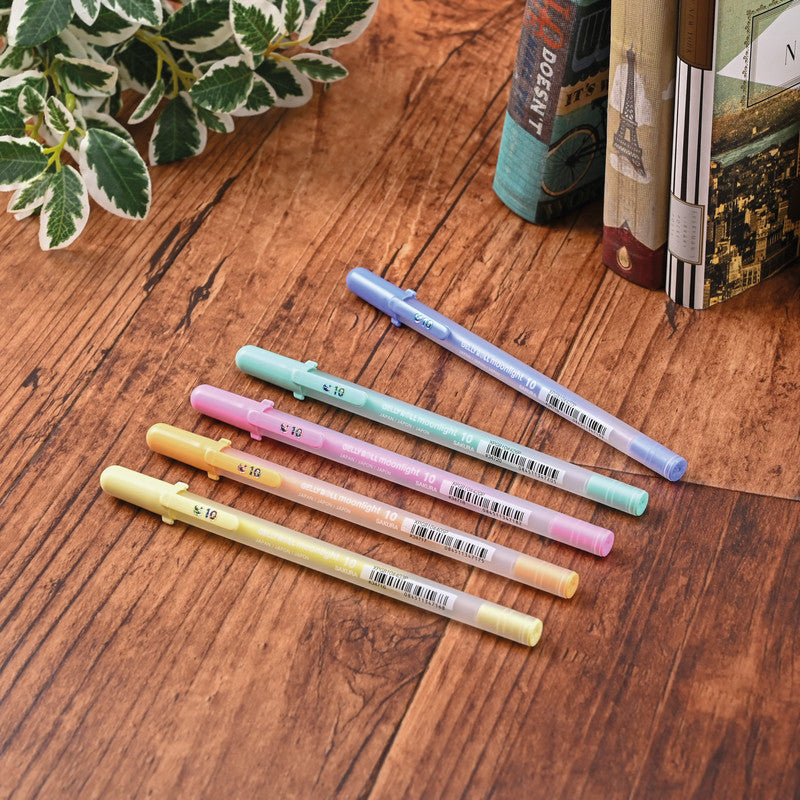 Sakura Moonlight Pastell Gelschreiber 8er Set – 8 Farben, 0,5 mm, schnelltrocknend, für dunkles Papier, Kappe