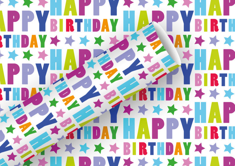 Braun + Company Geschenkpapier – Happy Birthday, Sterne – aluminiumbedampftes Papier, 83 g/m2 – 700 × 1500 mm