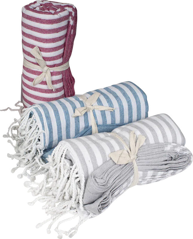 Gestreiftes Strandtuch – 200 × 200 cm, Sortiert (Rot/Blau/Grau), 80% Baumwolle