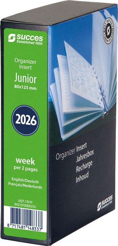 Succes Kalender-Einlage – 1 Woche/2 Seiten, 6-fach, 8 × 12,5 cm, 2026