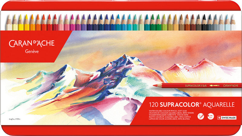 Caran d-Ache Caran d'Ache Aquarellfarbstifte Supracolor Soft – 120 Farben, im Metalletui, Ø 3,8 mm, FSC