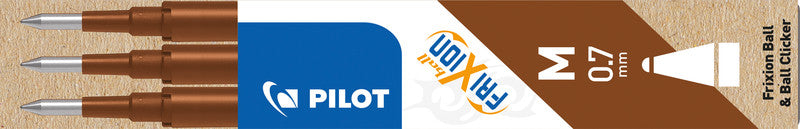 Pilot Rollerball-Mine FriXion für Ball, Clicker, LX + 1 weitere – braun, 0,7 mm, löschbar, geruchsarm, 3 Stk.