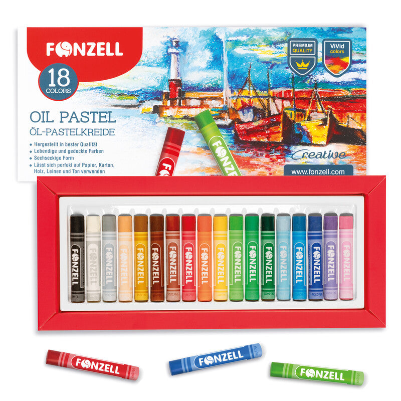 Fonzell Ölpastelle – Set – 18 Farben, für dunkles Papier