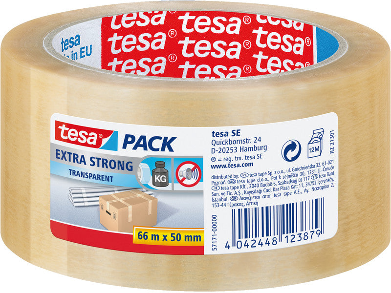 tesa Vinylband – 50 mm × 66 m, transparent, stark