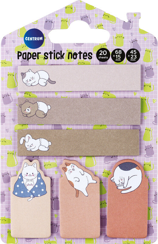 Centrum Motiv-Haftnotizen Cute Cat – 68 × 15 mm, 23 × 45 mm – mehrfarbig, 20 Blatt/Block