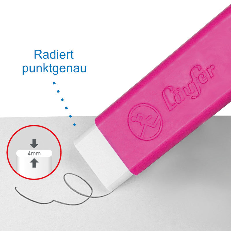 Laufer Radierer – für Bleistifte und Farbstifte – 21 × 7 × 21 mm – pink