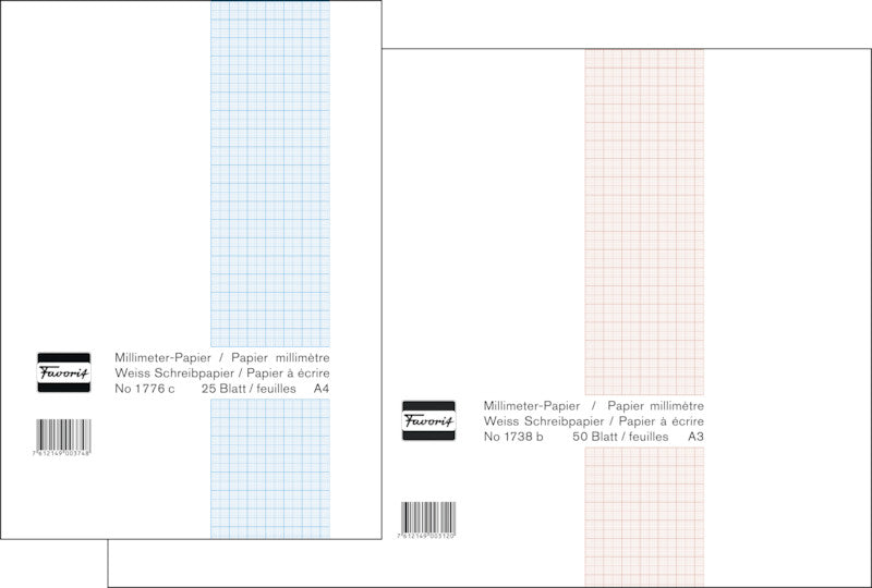 Favorit Millimeterpapier-Block A4 – Netz blau, einseitig, 80 g/m², 50 Blatt
