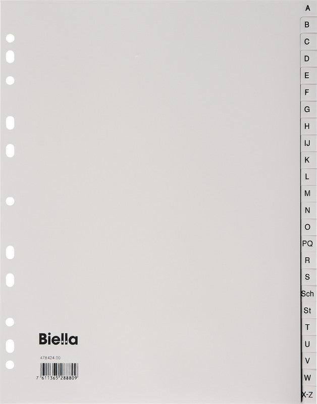 Biella Register – Vollformat, 24-teilig, PP, grau, vorgedruckt, für A4 hoch überbreit