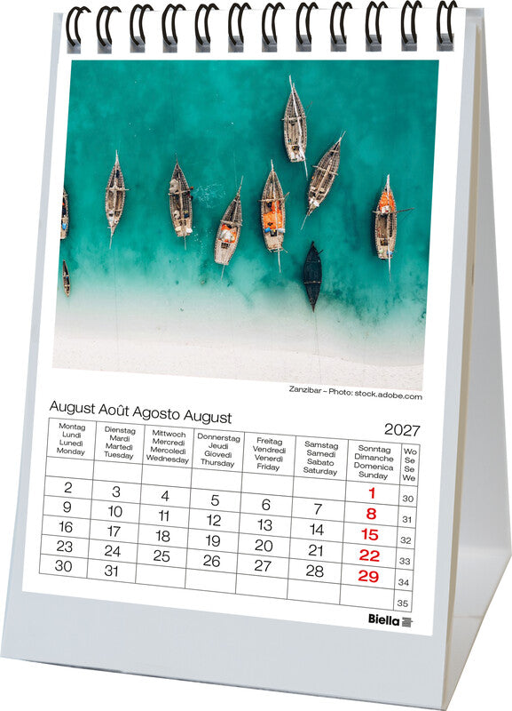 Biella Kalender-Einlage – 1 Monat pro Seite, Spiralbindung, A6, 14 Monate Jan–Feb, 2027, World Places, FSC