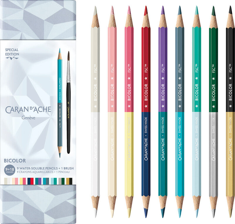 Caran d-Ache Caran d'Ache Aquarellfarbstifte Alpine Frost Spezialedition – 18 Farben, mit Pinsel, Ø 2,8 mm