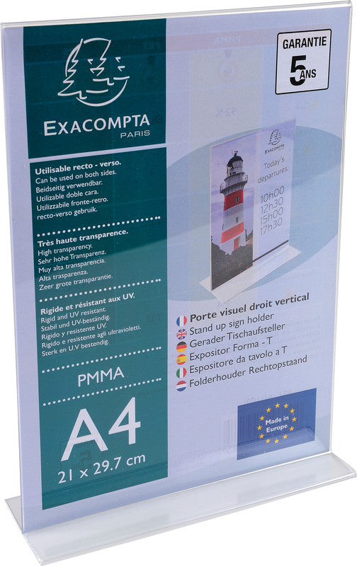 Exacompta Tischaufsteller – für A4 – 1 Fach – hoch – T-Form – transparent – Acryl