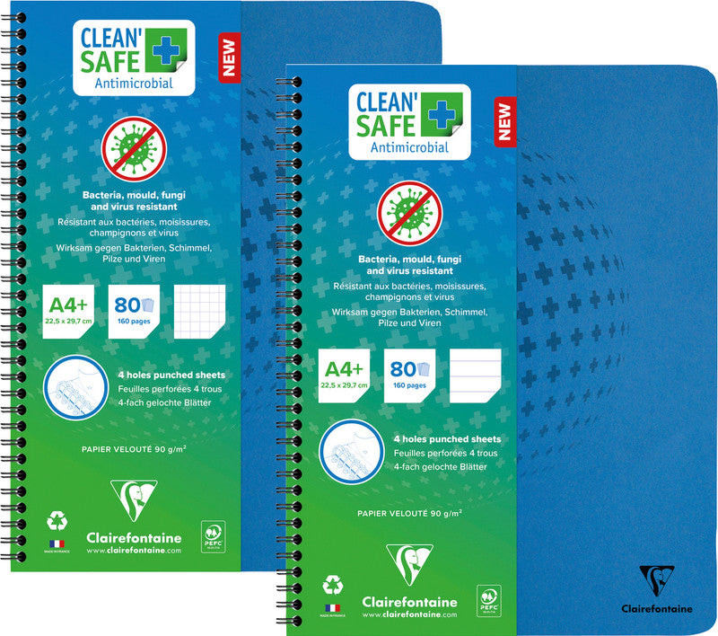 Clairefontaine Collegeblock, Spiralbindung, 80 Blatt, 4-fach gelocht, perforiert, 90 g/m² – Blau