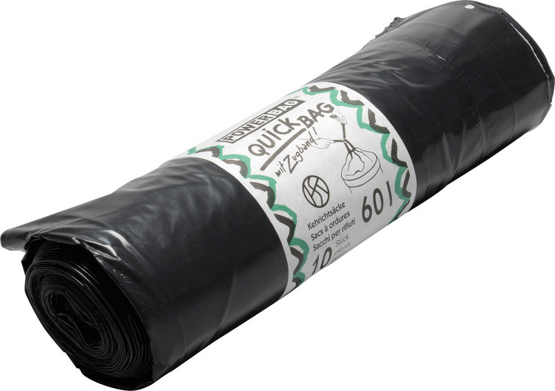 Kehrichtsack Quickbag OKS – 60 l, mit Zugband, PE, schwarz, 51 µm, 10 Stk